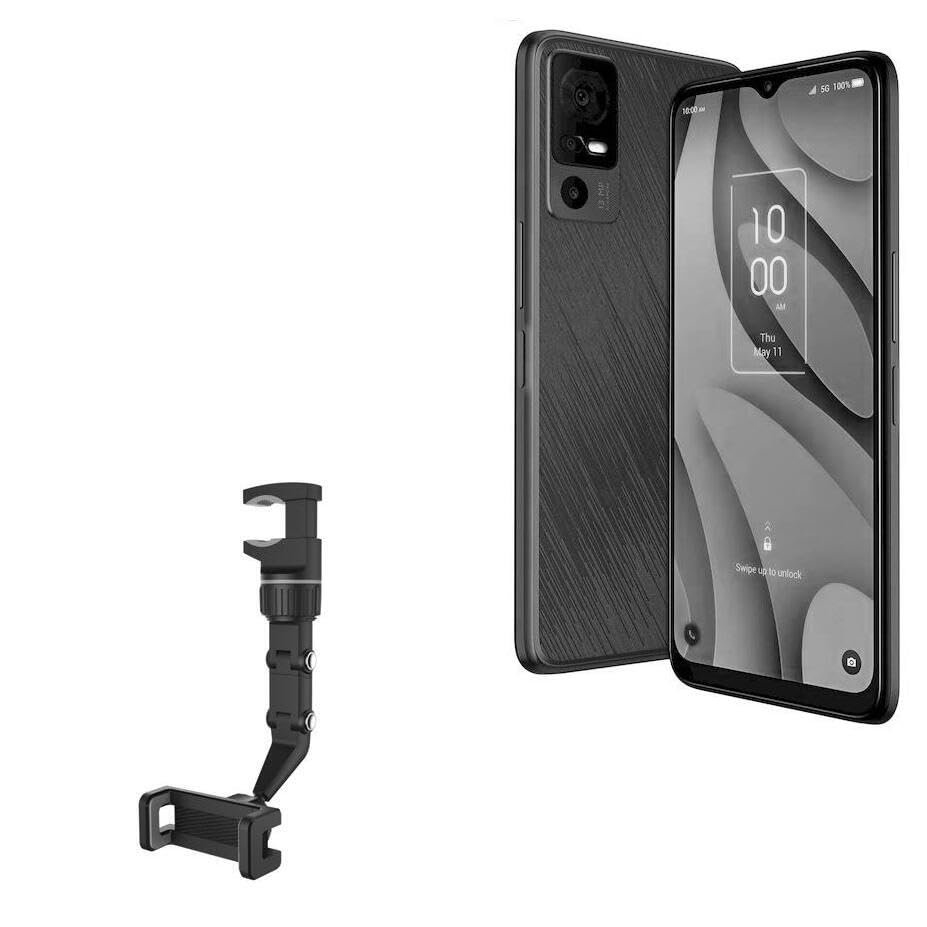 BoxWave Car Mount Compatible with TCL 40 XE - Rearview Mirror Car Mount, Rear View Mirror Adjustable GPS Car Mount - Jet Black