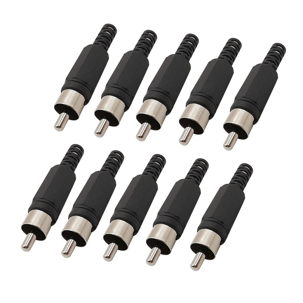 10Pcs Plastic R/;CA Male pl;/UG R/;CA Female Socket Welding Head Lotus Adapter R/;CA A-dio Video Wire Cable Connector(Black Male)