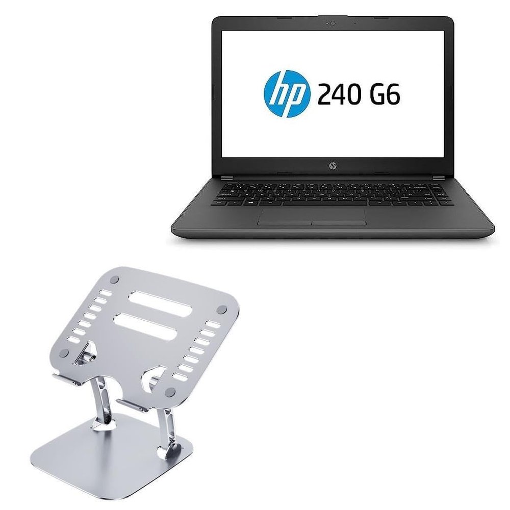 BoxWave Stand and Mount Compatible with HP 240 G6 - Executive VersaView Laptop Stand, Ergonomic Adjustable Viewing Angle Metallic Riser - Metallic Silver