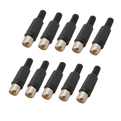 10Pcs Plastic R/;CA Male pl;/UG R/;CA Female Socket Welding Head Lotus Adapter R/;CA A-dio Video Wire Cable Connector(Black Female)