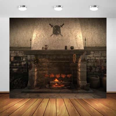 BELECO 9x6ft Fabric Medieval Castle Kitchen Backdrop Old Kitchen Interior with Fireplace Roast Chicken Fantasy Ancient Tavern Background for Party Decorations Photo Booth Shoot Studio Props