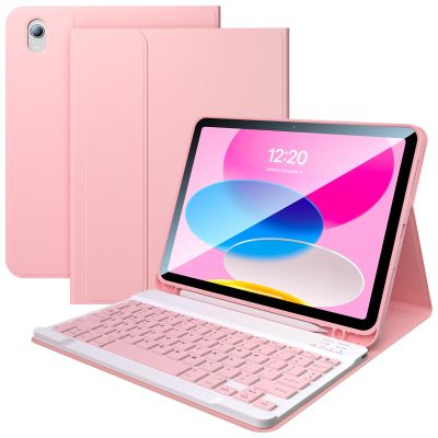 FGZZROU for iPad 10th Generation Case with Keyboard, 10.9 inch 2022 Magnetic Detachable BT Keyboard Silicone Lining Smart Cover with Pen Holder, Easy to Clean iPad 11th(A16,2025) Case (Pink)