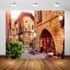 BELECO 5x3ft Fabric Vintage Spain Street Cafe Restaurant Backdrop Traditional Spanish Village Museum Narrow Street Old Town with Medieval Brick Buildings Background Europe Travel Photo Studio Props view 1