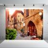 BELECO 5x3ft Fabric Vintage Spain Street Cafe Restaurant Backdrop Traditional Spanish Village Museum Narrow Street Old Town with Medieval Brick Buildings Background Europe Travel Photo Studio Props view 2