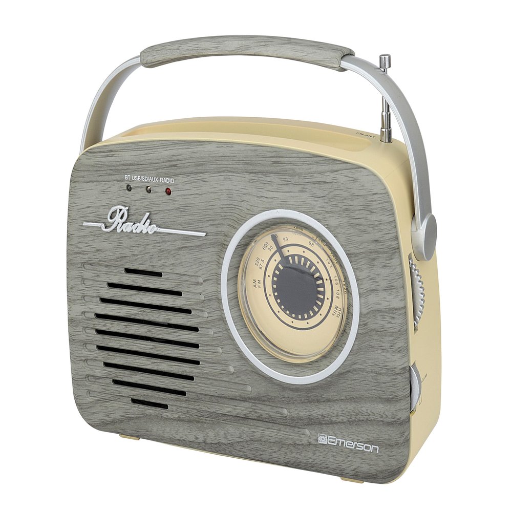 Emerson EAS-3002 Portable Bluetooth Retro Radio with AM/FM Tuner, Gray