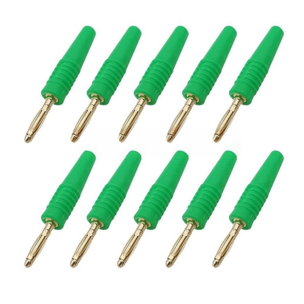 10Pcs 2mm Banana pl;/UG Connectors Gold Plated 2mm Male Pin Plugs Instrumentation Testing Wire Cable Solder Type Bananas Connector(10Pcs Green)