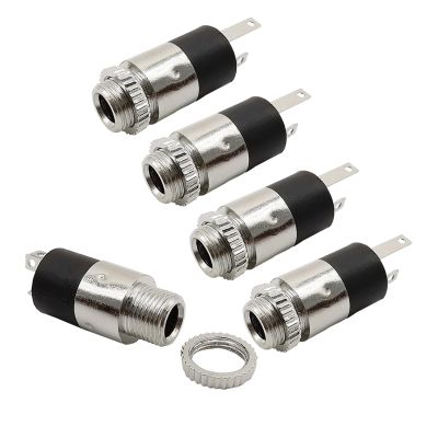 5Pcs Cylindrical PJ-392 3.5mm Female Jack Stereo Connector PJ392 3Legs 3.5 mm Headphone A-dio Socket pl;/UG with Nut Connectors(Silver 5Pcs)