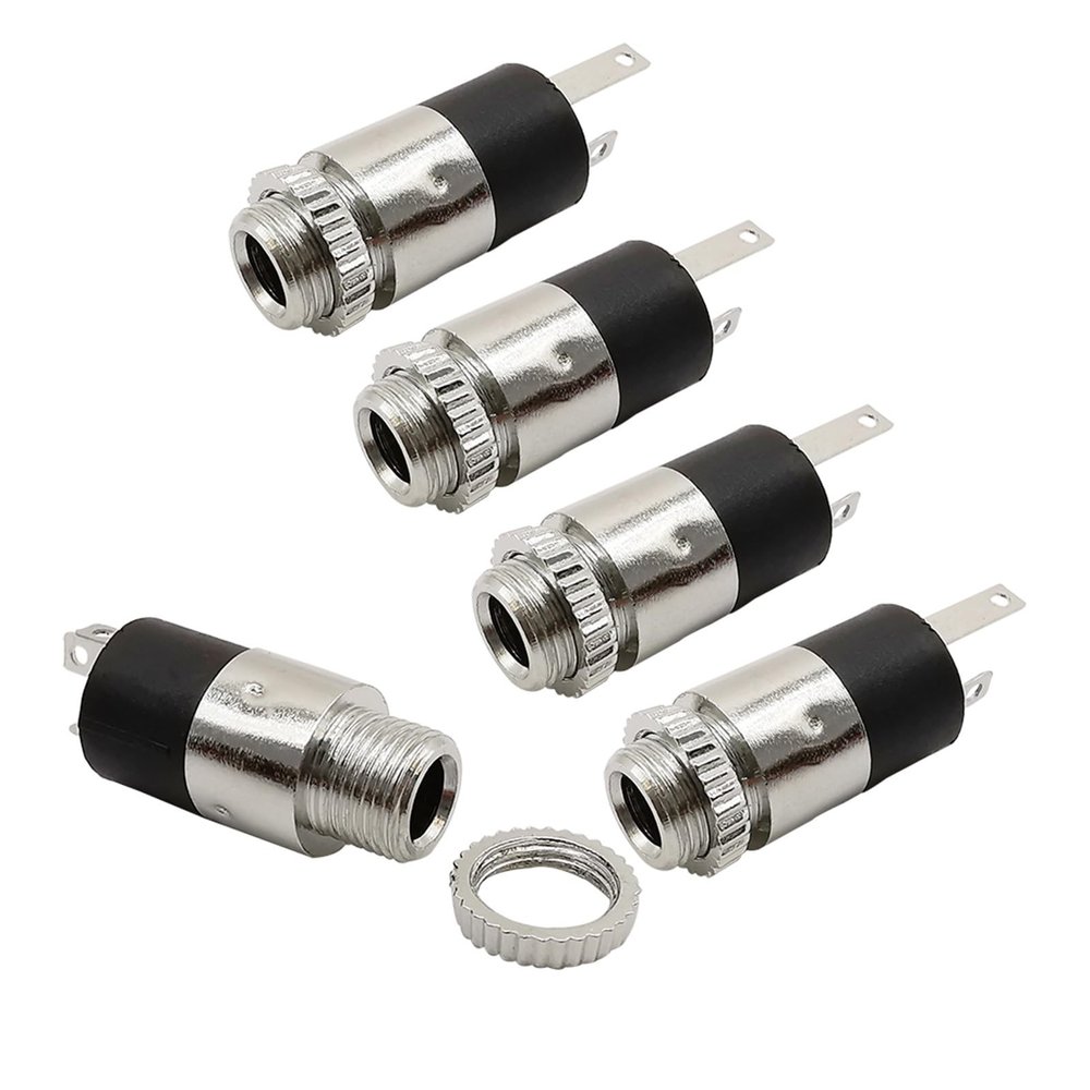 5Pcs Cylindrical PJ-392 3.5mm Female Jack Stereo Connector PJ392 3Legs 3.5 mm Headphone A-dio Socket pl;/UG with Nut Connectors(Silver 5Pcs)