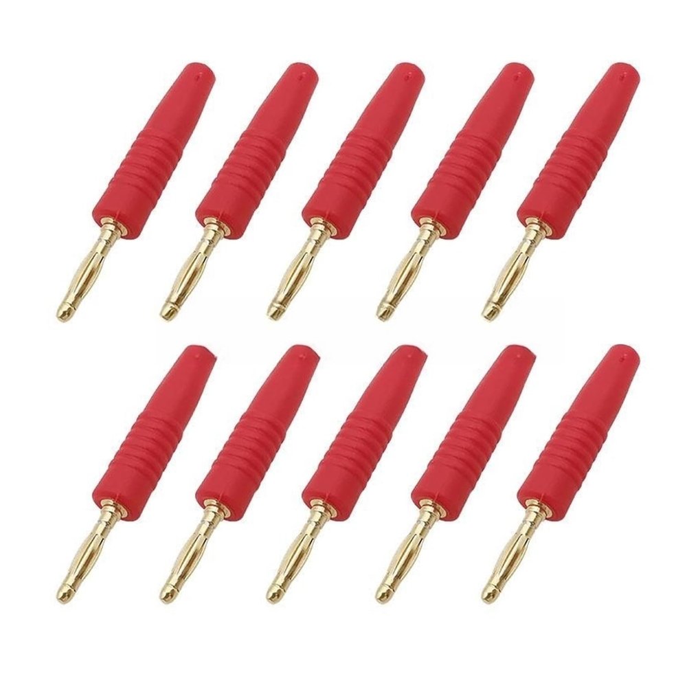 10Pcs 2mm Banana pl;/UG Connectors Gold Plated 2mm Male Pin Plugs Instrumentation Testing Wire Cable Solder Type Bananas Connector(10Pcs Red)