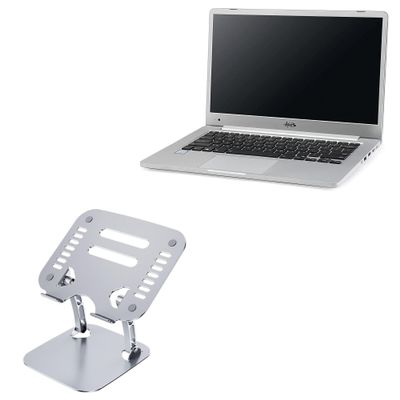 BoxWave Stand and Mount Compatible with AGB Orion RA-0301 - Executive VersaView Laptop Stand, Ergonomic Adjustable Viewing Angle Metallic Riser - Metallic Silver