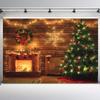 10x8ft Farmhouse Christmas Backdrop for Photography Xmas Wreath and Xmas Tree with Red Xmas Ball on Brown Background for Party Decoration Pictures Supplies Banner Portraits Photo Booth Shoot Props view 1