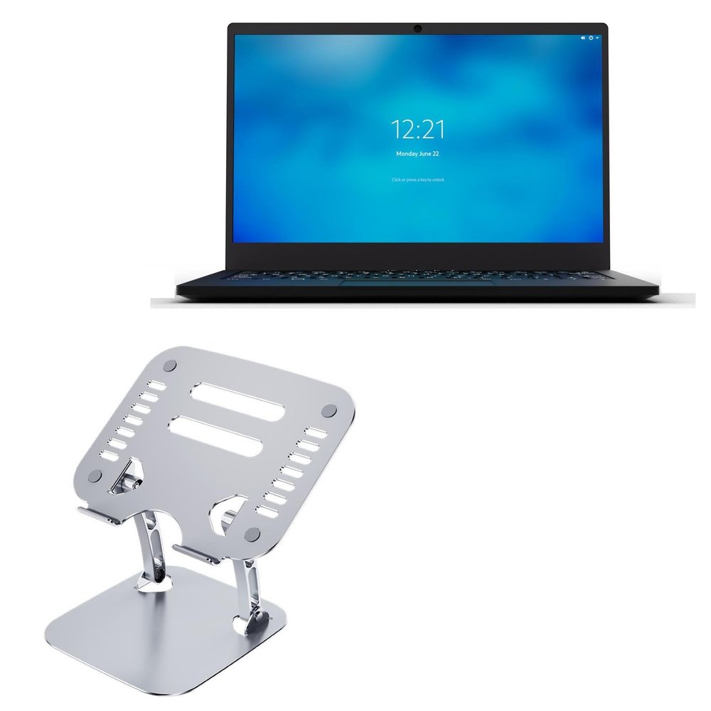 BoxWave Stand and Mount Compatible with Purism Librem 14 - Executive VersaView Laptop Stand, Ergonomic Adjustable Viewing Angle Metallic Riser - Metallic Silver