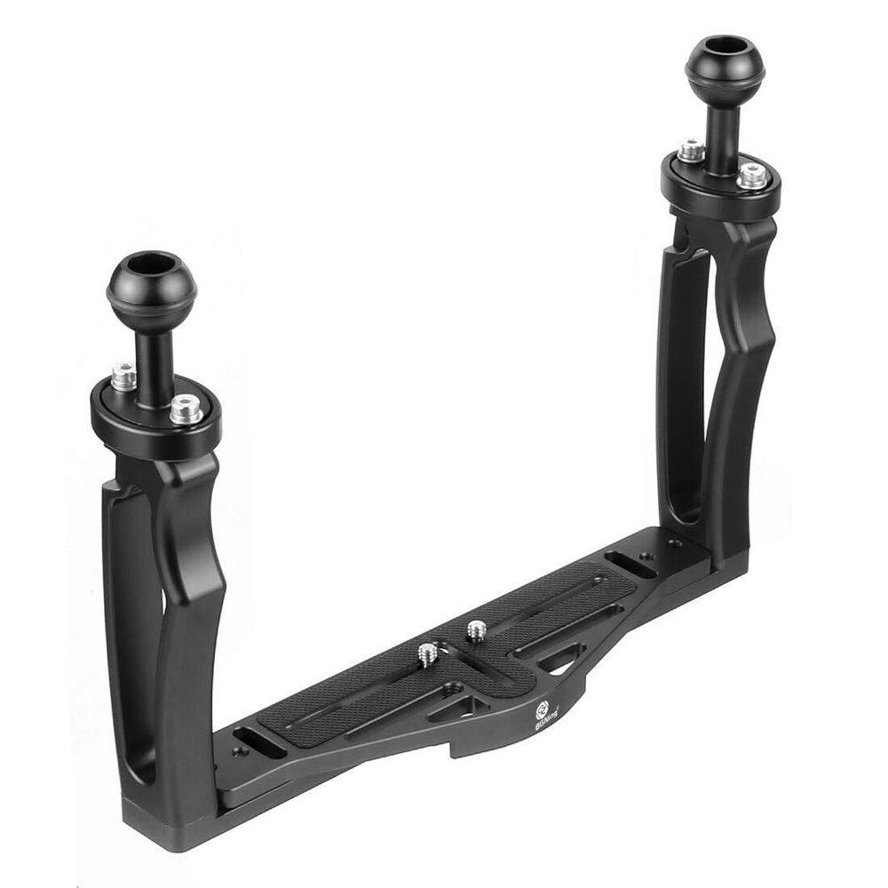 NovelGoal DSLR Diving Dual Handheld Tray Bracket Handle Grip Rig with 1/4" Screw Base for Hero 13 Action Cameras Underwater Light Photo Mount (Black)