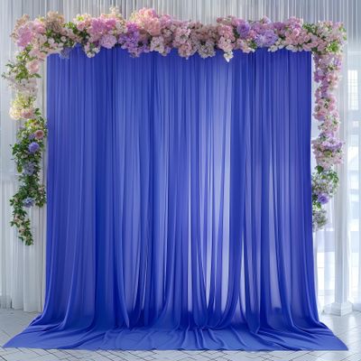 10ft x 10ft Royal Blue Backdrop Curtains, Wrinkle-Free Sheer Chiffon Fabric Photo Backdrop Drapes for Wedding Arch Party Ceremony Stage Photography Decorations