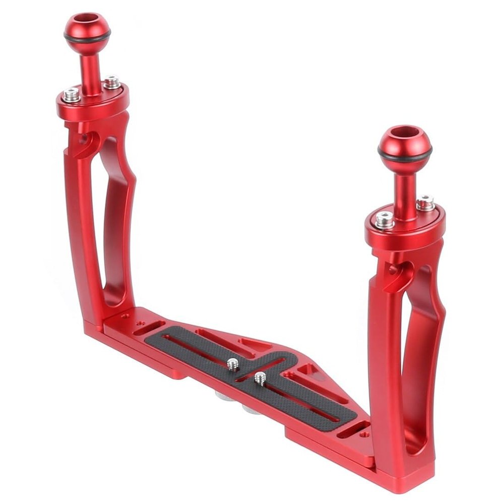NovelGoal DSLR Diving Dual Handheld Tray Bracket Handle Grip Rig with 1/4" Screw Base for Hero 13 Action Cameras Underwater Light Photo Mount (Red)