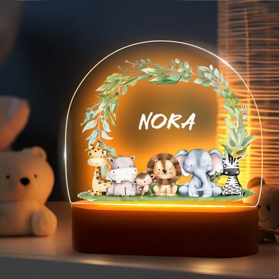 VEELU Personalized Gifts for Kids - Custom Name Night Light with Cute Animals - Acrylic LED Lamp - Birth Gift for Boy and Girl - Bedroom Nursery Baby Room Decor Newborn Gifts with Name and Date