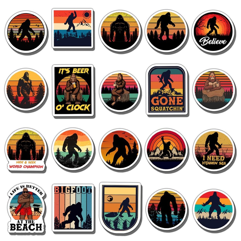 20 Pack Pcs Bigfoot Stickers for Water Bottles Waterproof Scrapbooking Laptop Phone Luggage Funny Vinyl Sticker Packs Set Teens Girls Boys Adults Women Aesthetic Decorative Decals