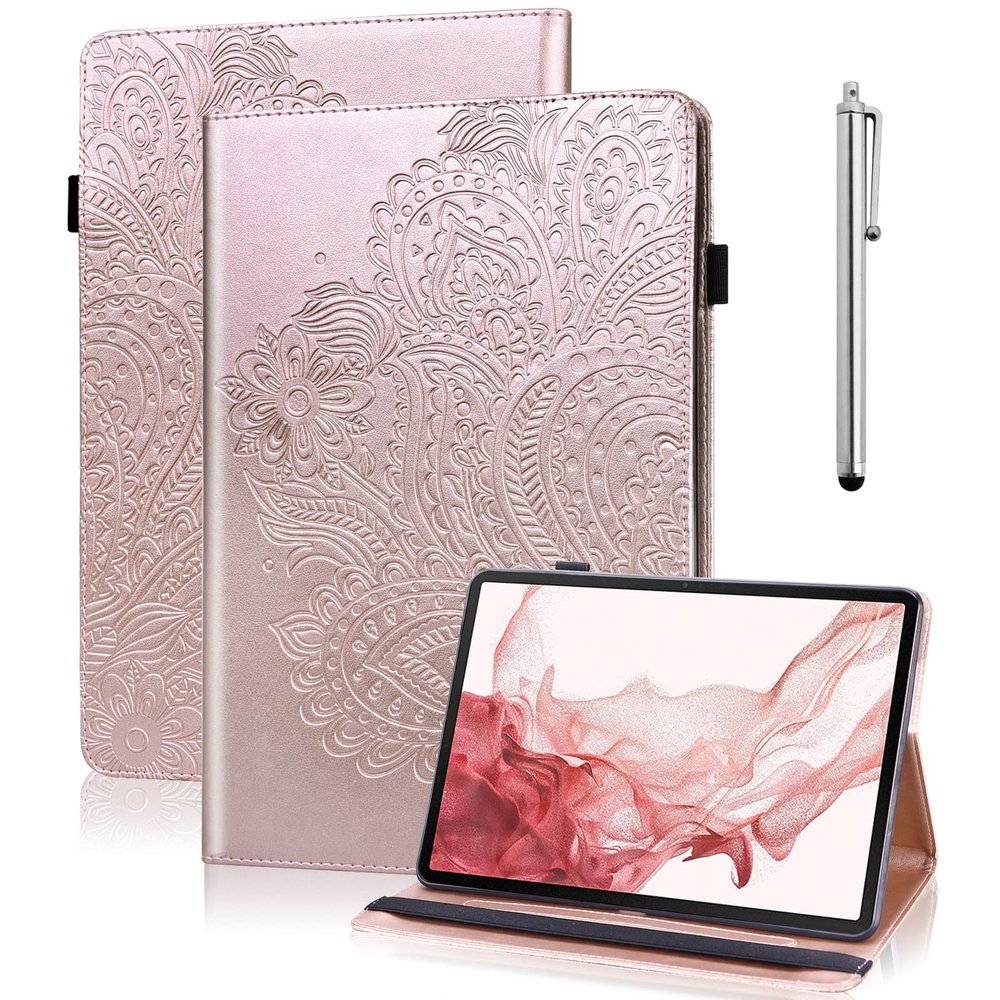 VODEFOX Case for Samsung Galaxy Tab A11 + Plus/A9 + Plus 5G 11 Inch 2025/2023, PU Leather Multi-Angle Smart Stand Pocket Tablet Cover with Card Slots - Golden