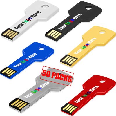Custom USB Flash Drive 8GB 50 Pack Customized Thumb Drive, Customizable USB Drive Logo Print Key Shape, Branding with TATMOHIK Personalized USB Stick, 50Pcs Multiple Colors