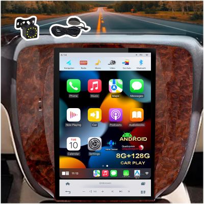 2025 New 12.1 inch Vertical Screen Android Car Stereo Radio GPS Navigation for GMC Yukon Sierra Chevrolet Tahoe Avalanche Silverado Suburban Qualcomm 8core 8G+128G+Car Play+Android Auto+Voice Control