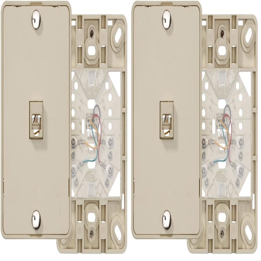 Leviton 40214-I Telephone Wall Jack, 6P4C, Screw Terminal, Ivory (Pack of 2)