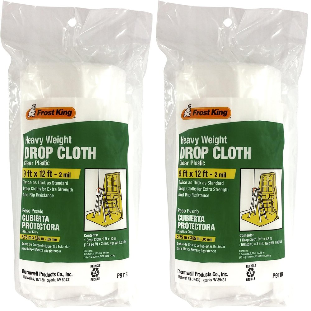 Frost King Clear Polyethylene Drop Cloths - In Rolls, 9'x12'x2 mil (Pack of 2)