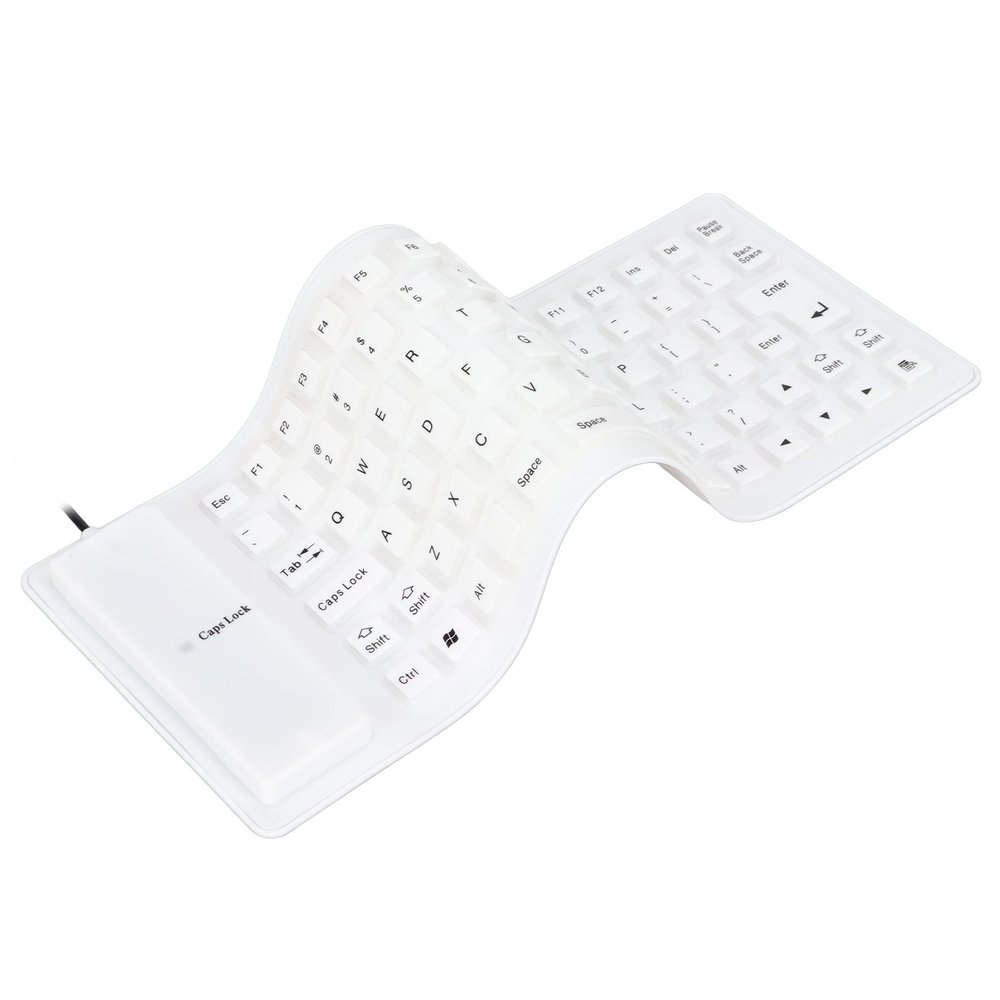 Zopsc Foldable Silicone Keyboard, USB Wired, 85 Keys, Rollup, Silent, Soft, PC Notebook Laptop (White)