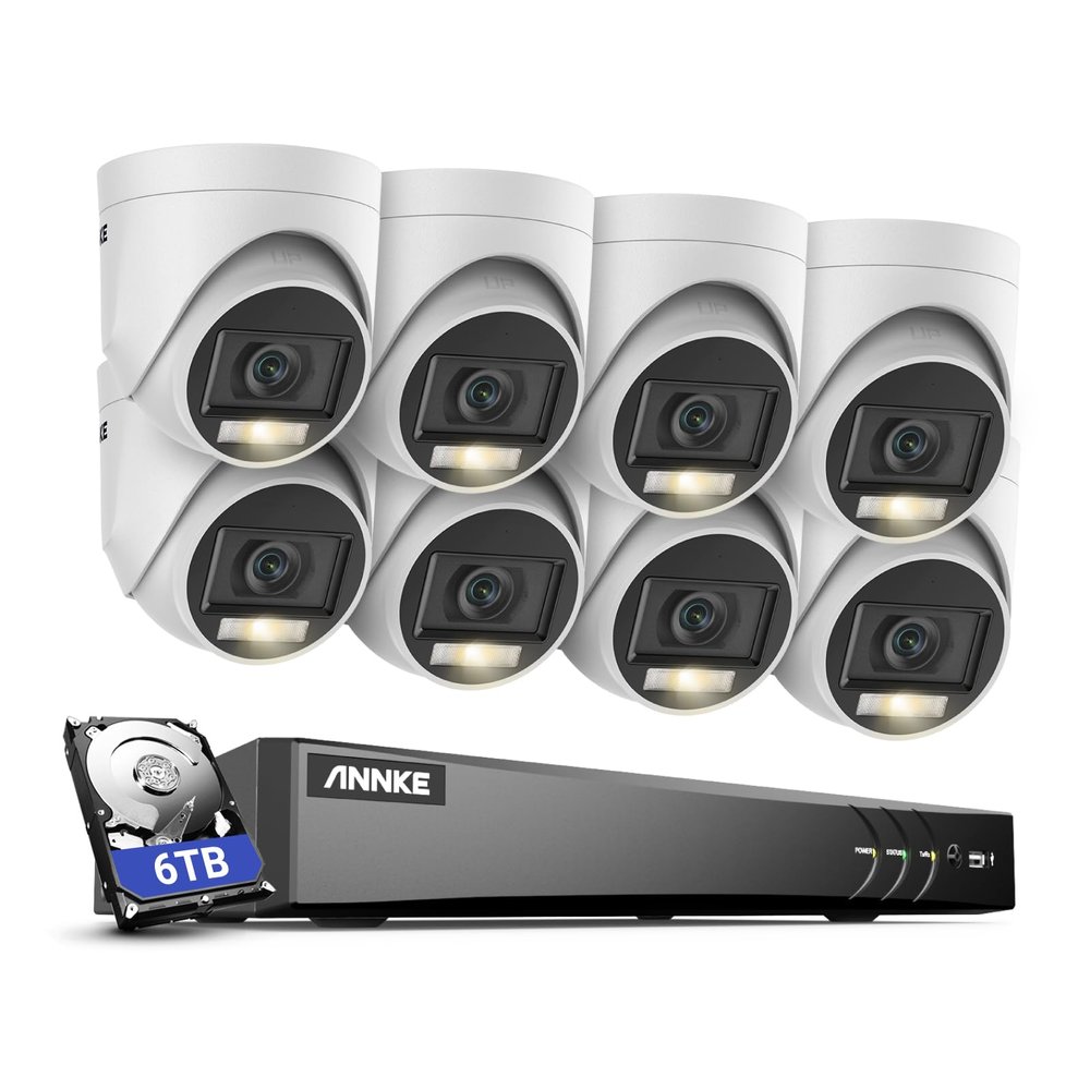 ANNKE 8CH Security Camera System, H.265+ 5-in-1 4K DVR Recorder with AI Human/Vehicle Detection, 8X 3K IP67 CCTV Outdoor Cameras with Smart Dual Light, Built-in Mic, Work with Alexa, 6TB Hard Drive