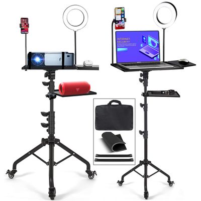 Asltoy Projector Tripod Stand with Wheels Laptop Tripod Stand Projector Tripod Laptop Stand Floor Stand Live Stream stand Treadmill Stand Music Stand with 6" LED Ring Light for Online Meeting Recording