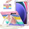 360 Rotation Case for Samsung Galaxy Tab S9 Ultra 14.6" Sturdy Cover Rotate Ring Stand Shoulder Carrying Strap Hand Strap Rugged Children Adults Outdoor Case (Colorful Pink) view 1