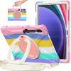 360 Rotation Case for Samsung Galaxy Tab S9+ 12.4" Sturdy Cover Rotate Ring Stand Shoulder Carrying Strap Hand Strap Rugged Children Adults Outdoor Case (Colorful Pink) view 1