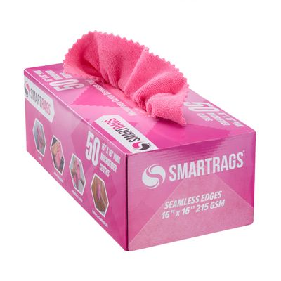 Arkwright Smart Rags Microfiber Cleaning Cloths, Pack of 50 in a Box, Lint Free 215 GSM Reusable Towels for Auto, Office and Household Cleaning, 16 x 16 in, Pink
