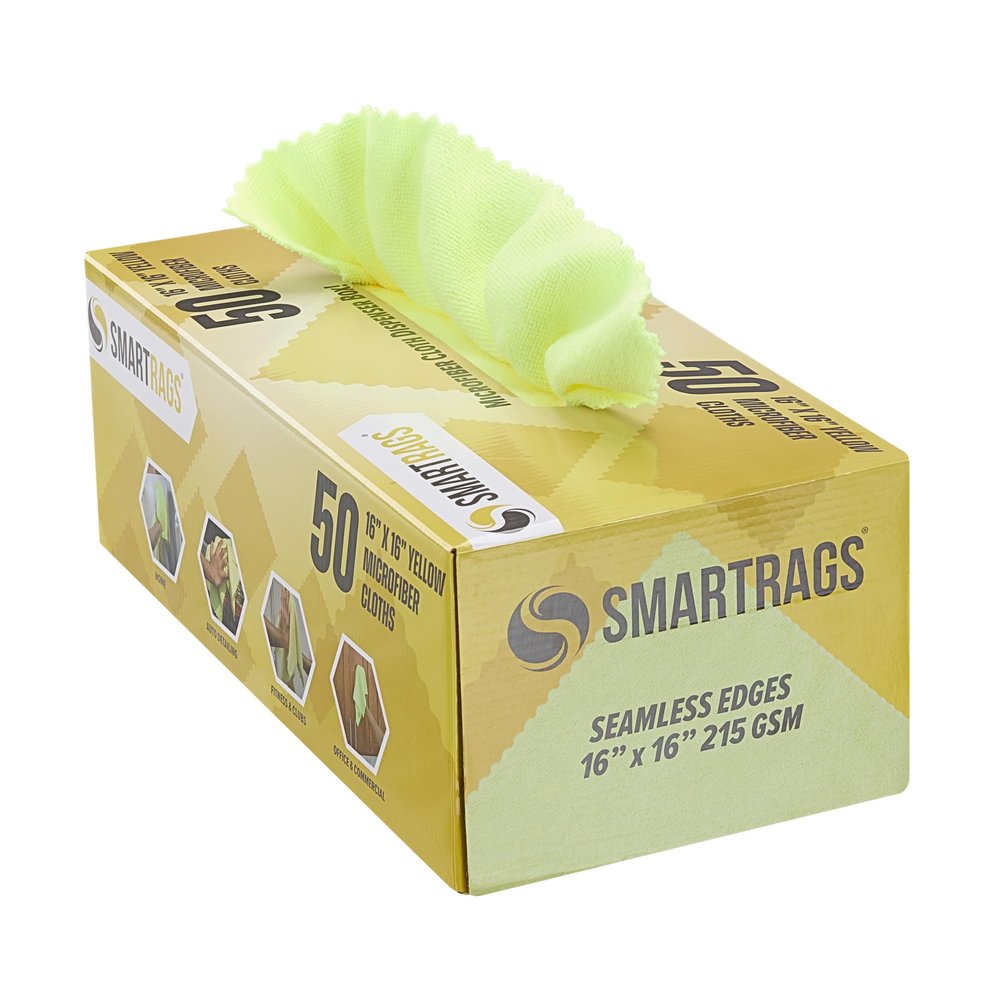Arkwright Smart Rags in Box - (Pack of 50) Lint Free, Large Microfiber Cleaning Cloth, Scratch & Streak-Free, Dispensable Wash Towels for Cars, Kitchen, and Window Glass, Yellow