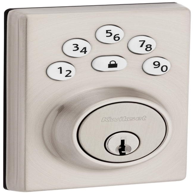 Kwikset 9240CNT-15 Contemporary Powerbolt Electronic SmartCode Deadbolt with RCAL Latch and RCS Strike Satin Nickel Finish