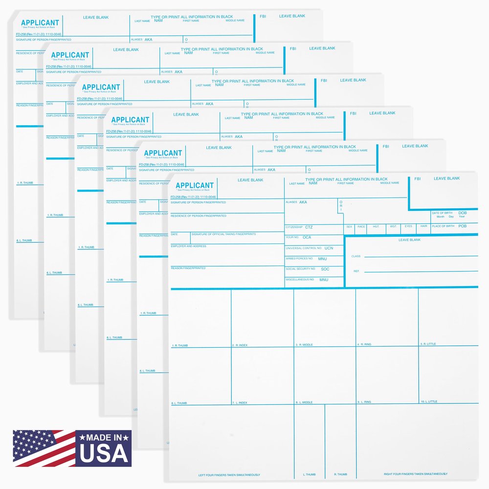 National Gun Trusts - Made in USA - FD-258 Fingerprint Cards 2026, 6 pack - 11-1-20 Version