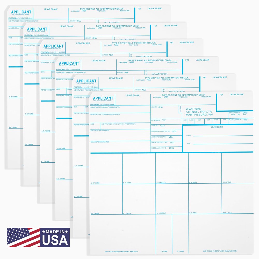 National Gun Trusts - Made in USA - FD-258 Fingerprint Cards 2026, 6 pack - 11-1-20 Version (ATF ORI)
