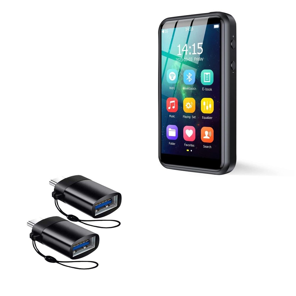 BoxWave Cable Compatible with HiFi Walker H2 Touch Pro - USB-C to A PortChanger (2-Pack), USB Type-C OTG USB Portable Keychain - Slate Black