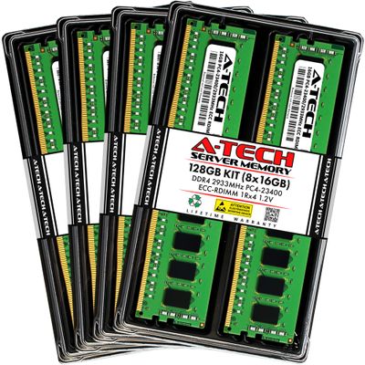A-Tech 128GB Kit (8x16GB) RAM for ASUS Rack Server RS520-E9-RS12-E, RS520-E9-RS8 V2, RS720-E9-RS12-E, RS720Q-E9-RS8-S | DDR4 2933MHz PC4-23400 ECC RDIMM 1Rx4 Registered Server Memory Upgrade