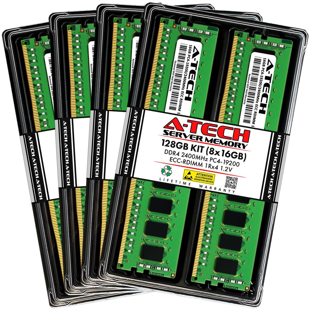 A-Tech 128GB Kit (8x16GB) RAM for Supermicro SuperServer 1029TP-DTR, 1029UX-LL3-S16, 2029U-E1CR25M, 2029U-E1CR4, 6019P-ACR12L | DDR4 2400MHz PC4-19200 ECC RDIMM 1Rx4 Registered Server Memory Upgrade