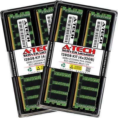 A-Tech 128GB Kit (4x32GB) RAM for Supermicro SuperServer 1029P-WTRT, 1029U-E1CR25M, 1029UZ-TN20R25M, 2029U-TRT, 6019U-TN4R4T | DDR4 2133MHz PC4-17000 ECC LRDIMM 4Rx4 Load Reduced Server Memory Upgrade