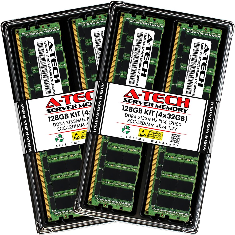 A-Tech 128GB Kit (4x32GB) RAM for Supermicro SuperServer 1029P-WTRT, 1029U-E1CR25M, 1029UZ-TN20R25M, 2029U-TRT, 6019U-TN4R4T | DDR4 2133MHz PC4-17000 ECC LRDIMM 4Rx4 Load Reduced Server Memory Upgrade