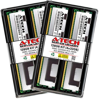 A-Tech 128GB Kit (4x32GB) RAM for Supermicro SuperWorkstation 7037A-i, 7047A-73, 7047A-T | DDR3 1333MHz PC3-10600 ECC RDIMM 4Rx4 1.5V Registered Server Memory Upgrade