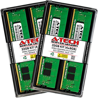A-Tech 32GB Kit (4x8GB) RAM for Supermicro SuperServer 1019D-4C-RDN13TP+, 1019P-WTR, 1029TP-DC0R, 110D-8C-FRDN8TP, 6029U-E1CR4T | DDR4 2666MHz PC4-21300 ECC RDIMM 1Rx8 Registered Server Memory Upgrade