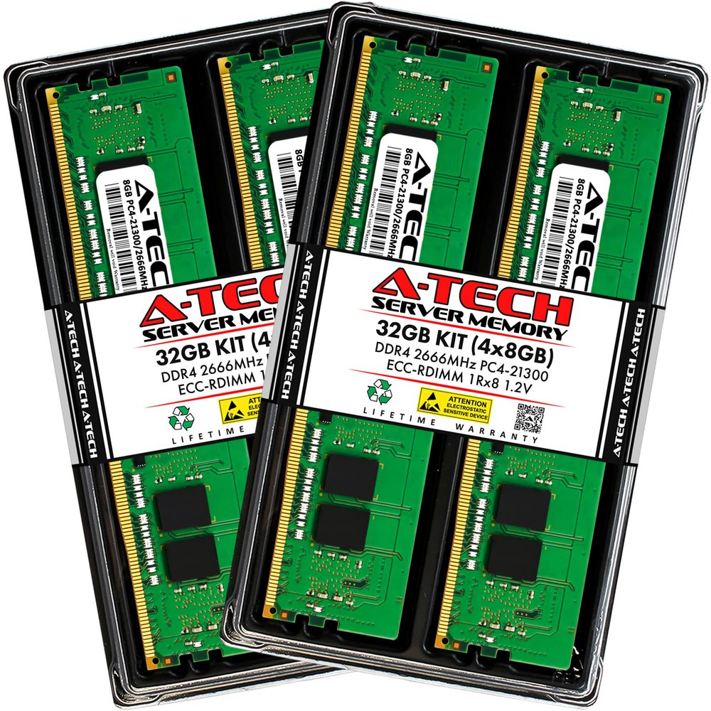 A-Tech 32GB Kit (4x8GB) RAM for Supermicro SuperServer 1019D-4C-RDN13TP+, 1019P-WTR, 1029TP-DC0R, 110D-8C-FRDN8TP, 6029U-E1CR4T | DDR4 2666MHz PC4-21300 ECC RDIMM 1Rx8 Registered Server Memory Upgrade