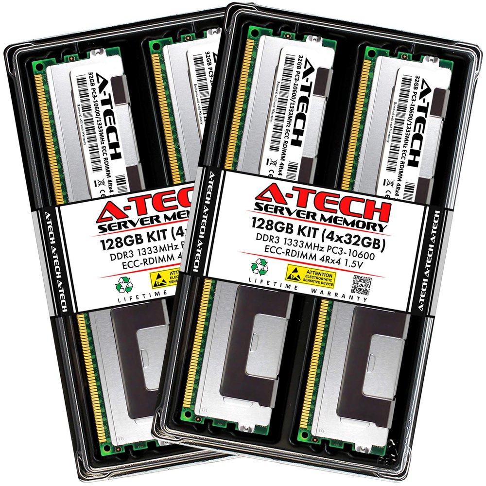 A-Tech 128GB Kit (4x32GB) RAM for Supermicro SUPER X8DTL-i, X8DTL-iF, X9DBi-TPF, X9DR7-LN4F-JBOD, X9DRG-HTF+II, X9DRW-3TF+ | DDR3 1333MHz PC3-10600 ECC RDIMM 4Rx4 1.5V Registered Server Memory Upgrade