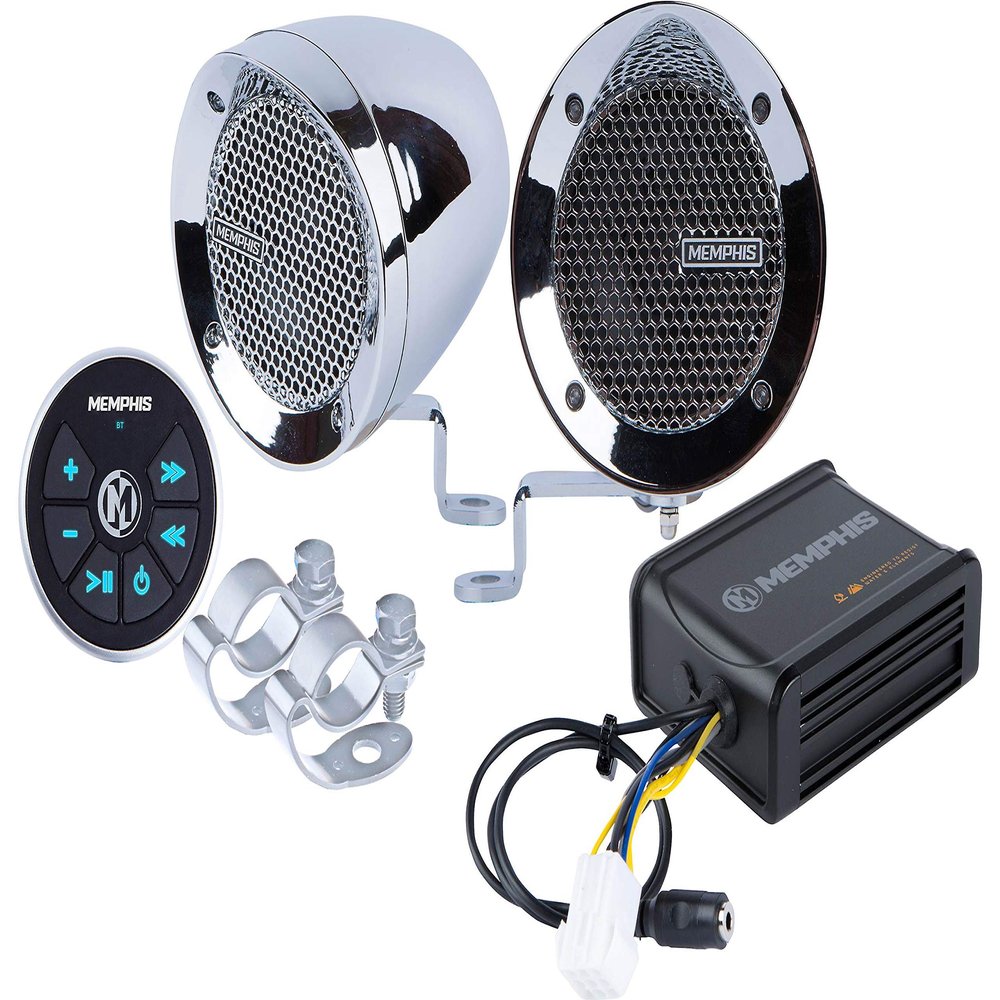 Memphis MXABMC2BT (2) 3" Weather-Resistant Speakers + Amplifier + Bluetooth Control, Handlebar Mount, Perfect for Motorcycle, ATV, Scooter, and UTV Audio