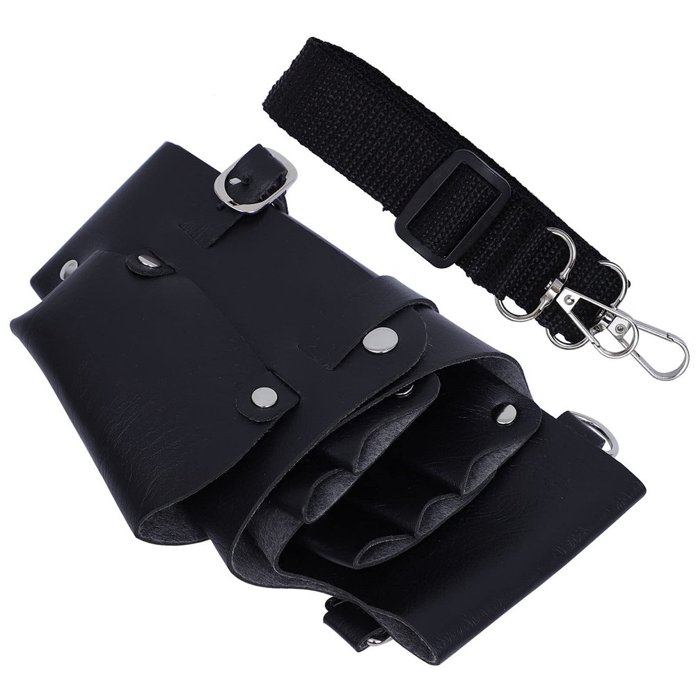 LALAFINA 1pc Black Hair Scissor Pouch Belt Multi-pocket Tool Bag for Barbers and Stylists Handmade Scissor Holder for Easy Access and Organization