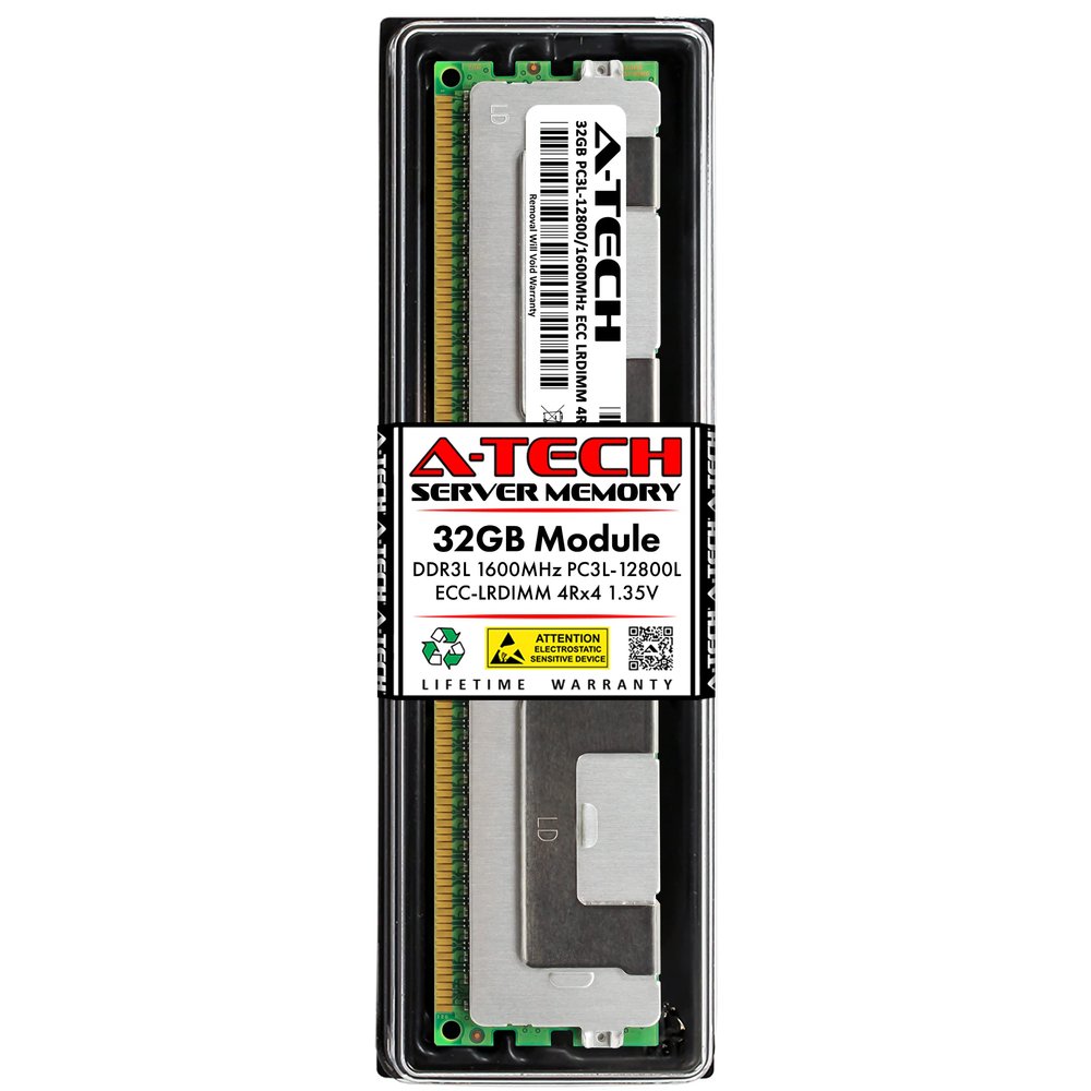 A-Tech 32GB RAM for ASUS Rack Server RS700-E7/RS4, RS700-X7/PS4, RS720-E7-RS24-EG, RS720Q-E7/RS12, RS920-E7/RS8 | DDR3 1600MHz PC3L-12800 ECC LRDIMM 4Rx4 1.35V Load Reduced Server Memory Upgrade
