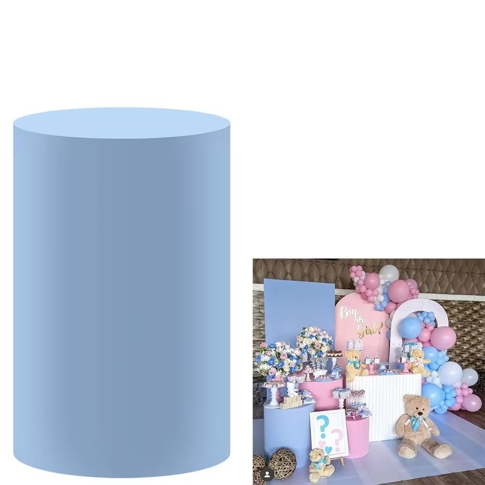 FiVan Gender Reveal Party Decoration Props Light Blue Plinth Cover Elastic Stretch Spandex Pedestal Cover for Metal Cylinder Stands HP-1913