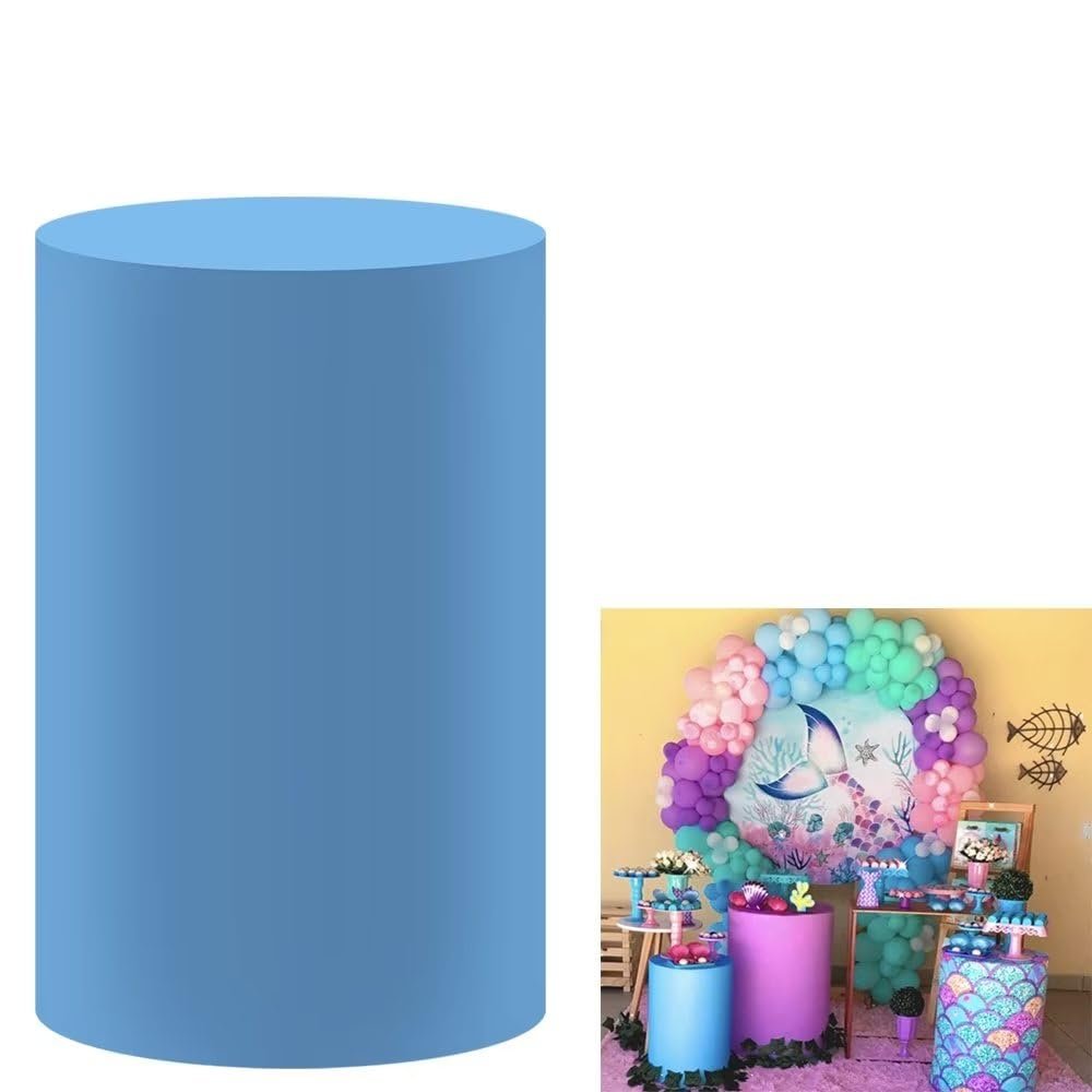 FiVan Birthday Baby Shower Party Decoration Props Blue Plinth Cover Elastic Stretch Spandex Pedestal Cover for Metal Cylinder Stands HP-1911